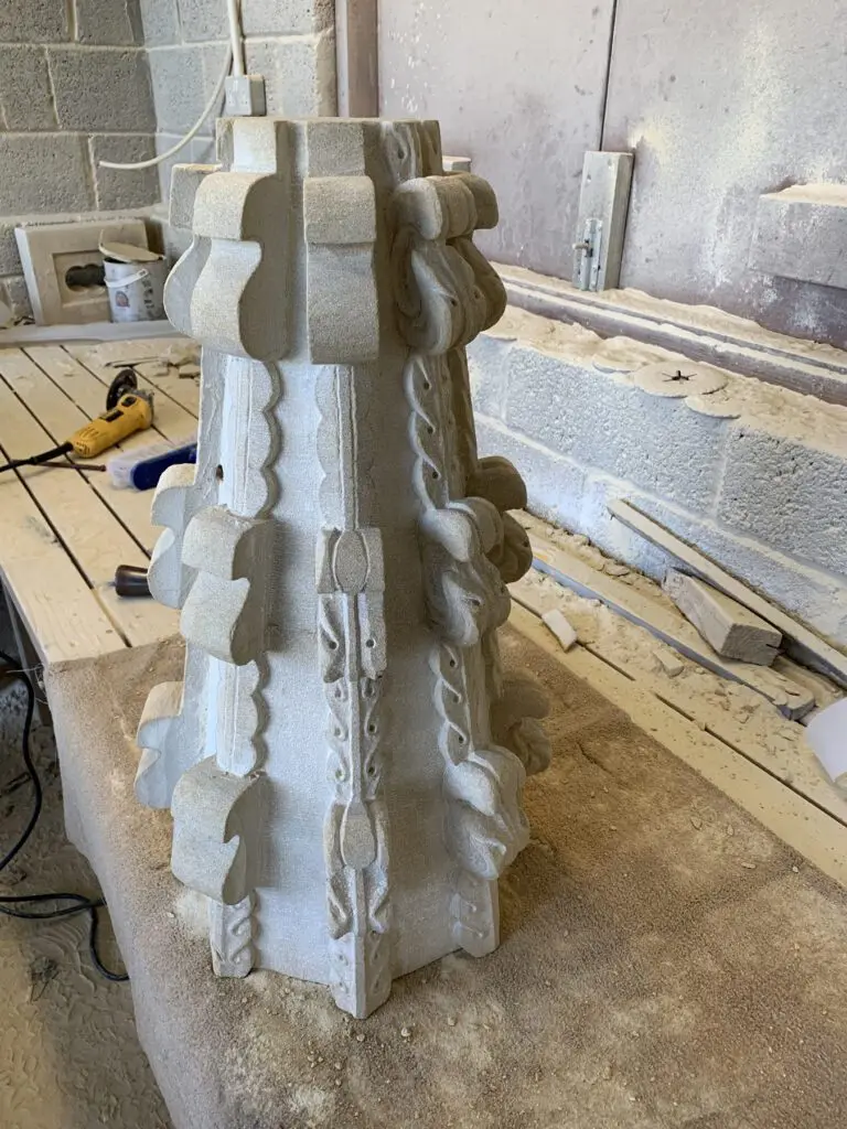 stone Floral Finials in workshop