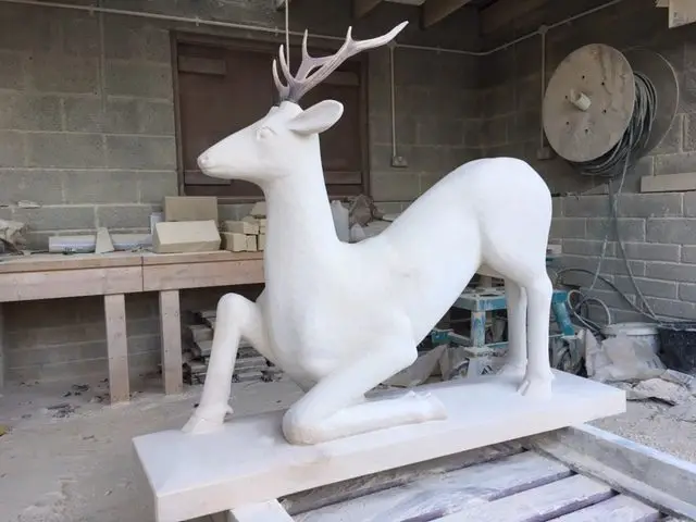 Stone Stag Statue with real antlers